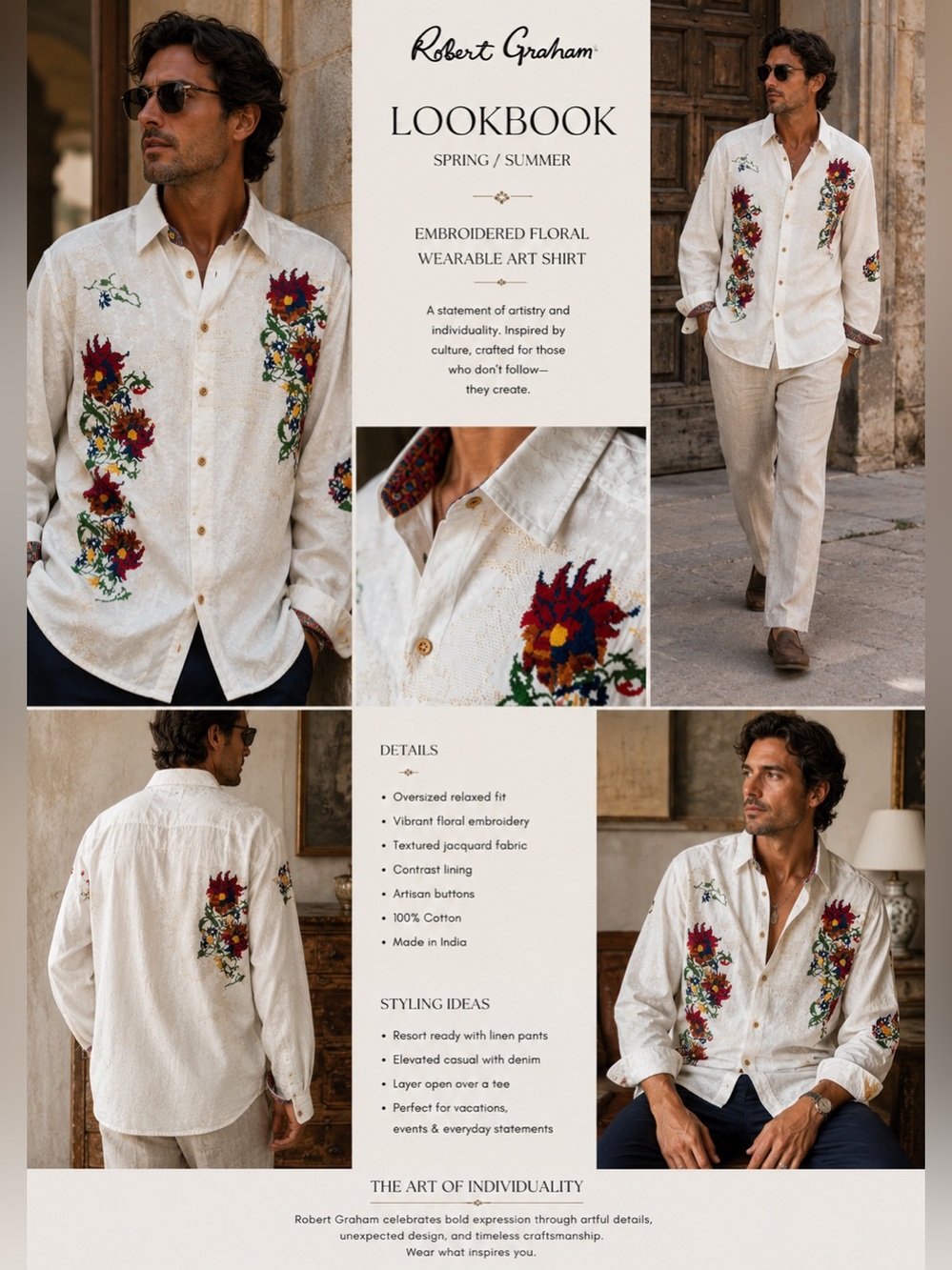 Robert Graham Wearable Art Embroidered Oversized Shirt
